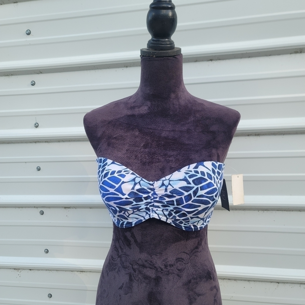NWT JAG Bikini Top Womens Blue White Swimsuit Bathing Suit Swim Ladies Tie Sz L